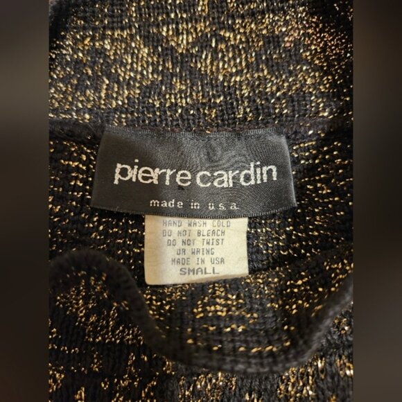 Vintage VG 1980's Pierre Cardin Blk/Gold Lurex Knit A-Line Mini Dress Sz.S USA - Picture 3 of 8